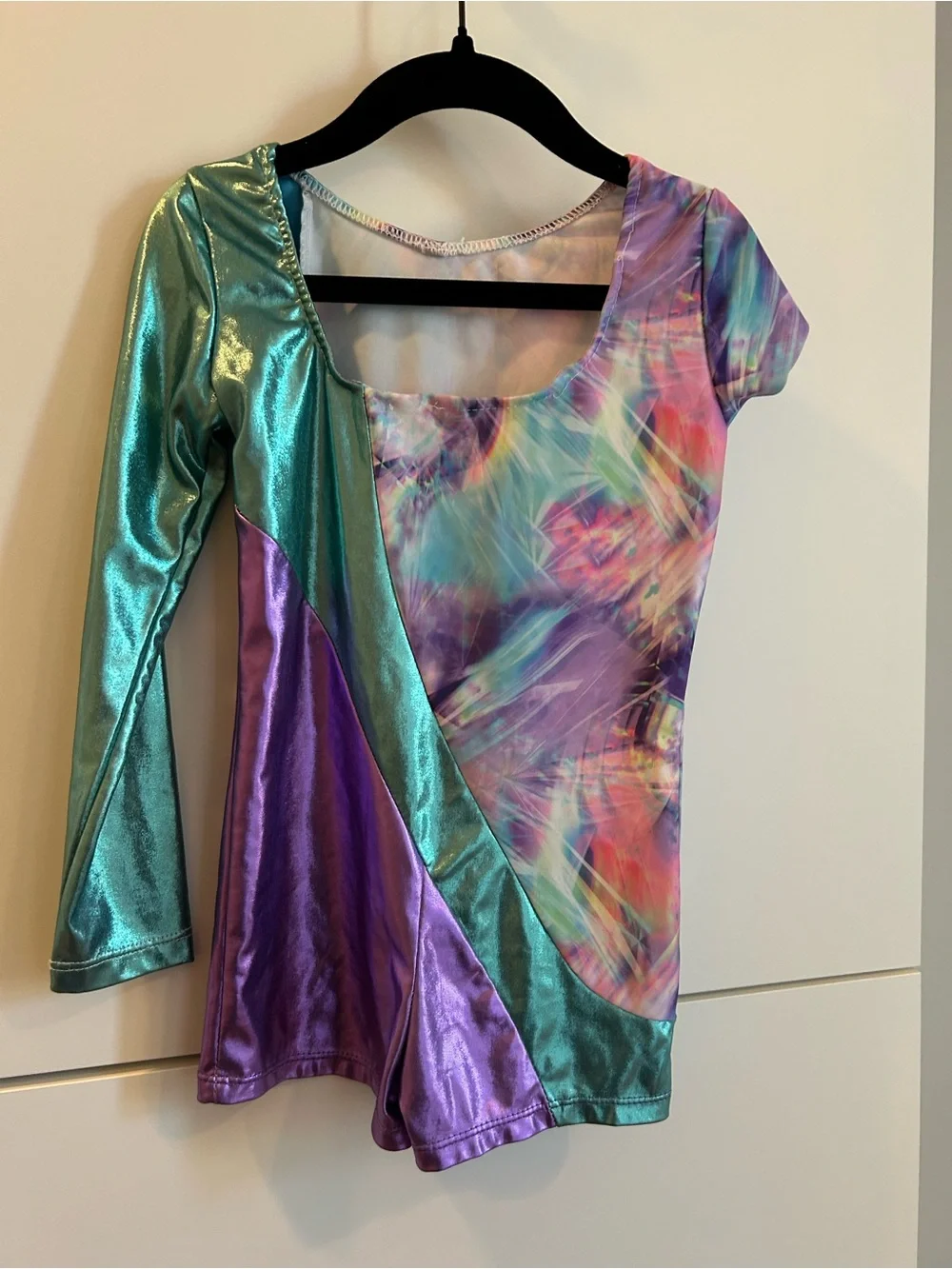 iEFiEL Shimmer Tie-Dye Metallic Girls' Gymnastics Dance Leotard - Teal & Purple